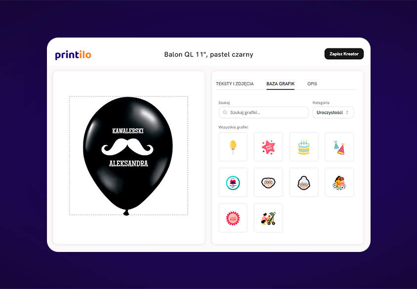 kreator personalizacji z bazą grafik