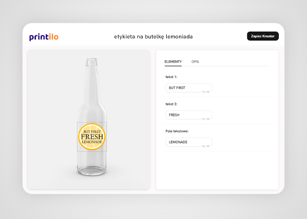 Kreator produktów dla Shoper - butelka z etykietą