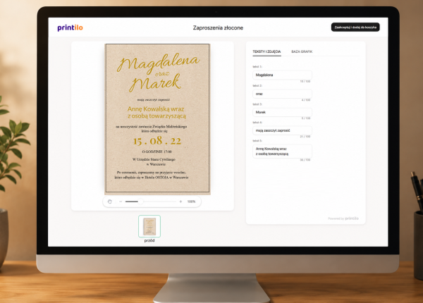 kreator gadżetów ślubnych dla ShopGold - zaproszenie