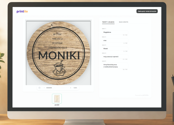 kreator z podkładką w trakcie projektowania - personalizacja produktów w Allegro