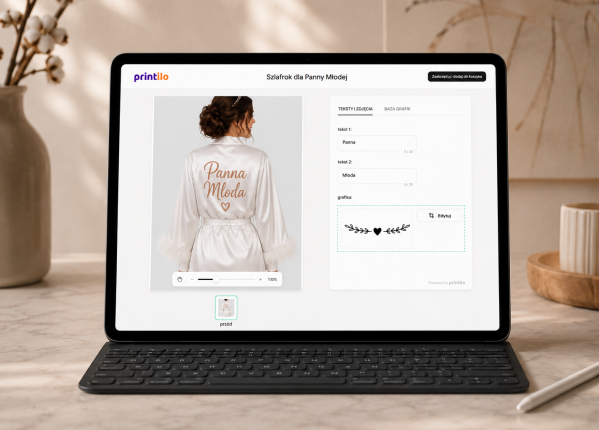 szlafrok w trakcie projektowania w kreator ShopGold dla branży ślubnej